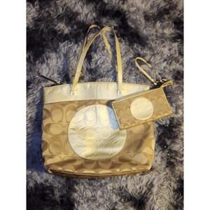 Y2k Coach Laura Signature Tote Bag Wristlet Combo Medallion F18335 Gold Preppy